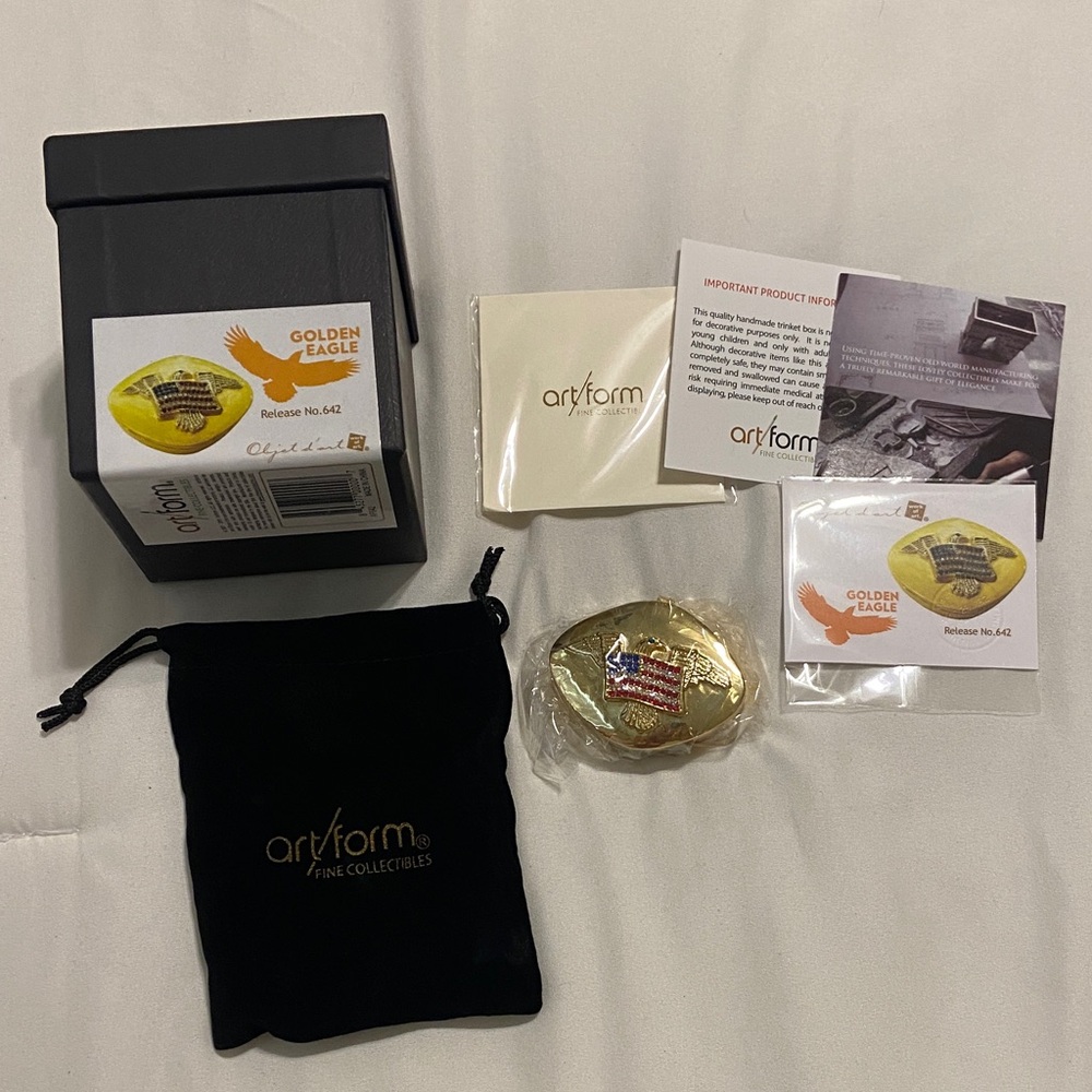 Artform Golden Eagle American flag Collectible trinket box